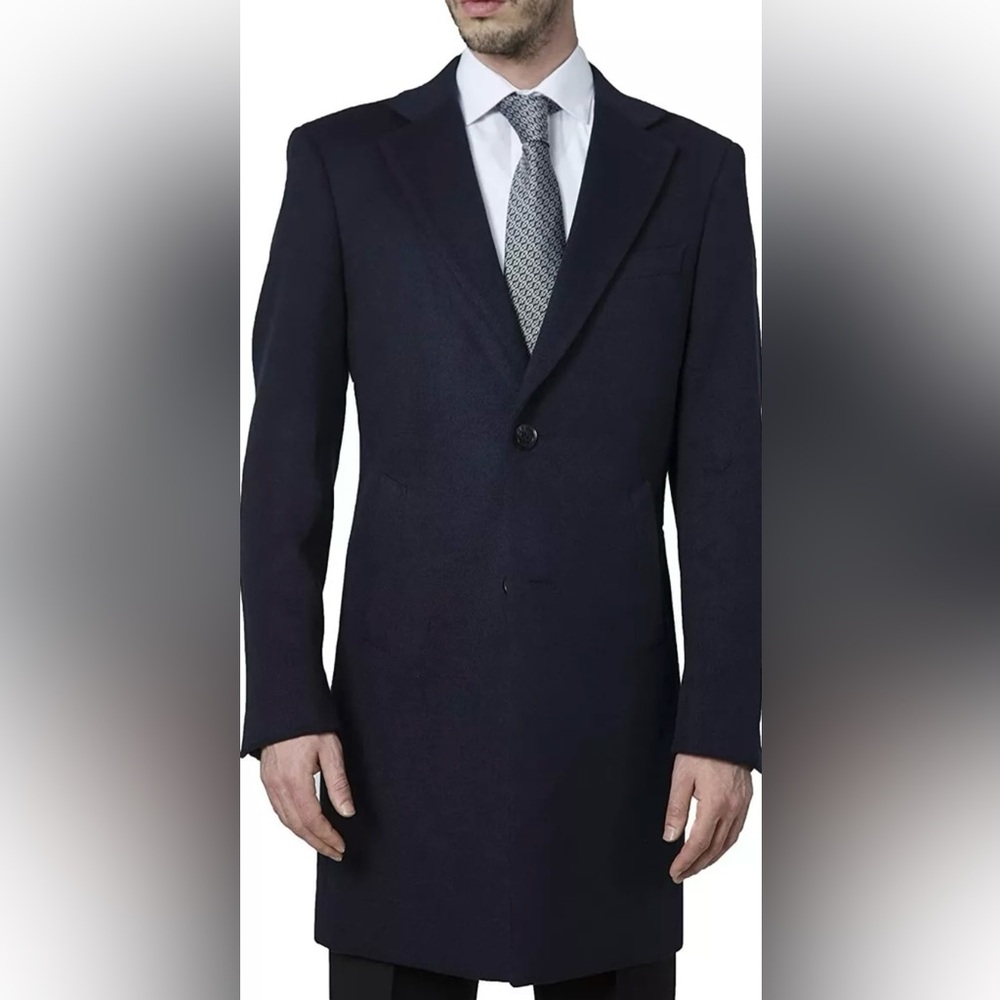 Adam Baker Men's Single Breasted Luxury Wool Full Length Topcoat Black